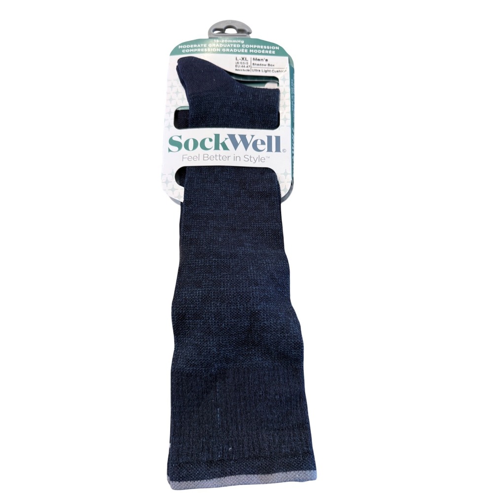 SockWell Mens Shadow Box Compression Socks 15-20mmHg Navy L-XL SW16M New